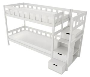 Patrová postel PLOTTY s úložnými schody 90x200 cm - Bílá, Zvolte šuplík: Bez šuplíku, Zvolte stranu: Vpravo
