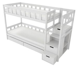 Patrová postel PLOTTY s úložnými schody 90x200 cm - Bílá, Zvolte šuplík: Dvojitý úložný šuplík, Zvolte stranu: Vpravo