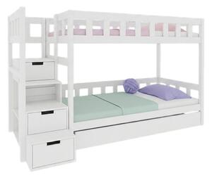 Patrová postel PLOTTY s úložnými schody 90x200 cm - Bílá, Zvolte šuplík: Přistýlka 90x190 cm, Zvolte stranu: Vlevo