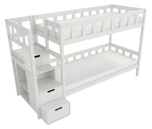 Patrová postel PLOTTY s úložnými schody 90x200 cm - Bílá, Zvolte šuplík: Bez šuplíku, Zvolte stranu: Vlevo
