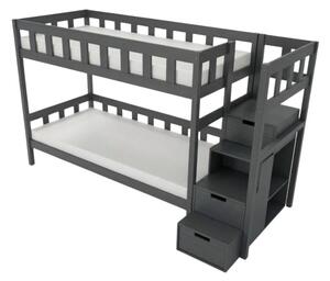 Patrová postel PLOTTY s úložnými schody 90x200 cm - Tmavě šedá, Zvolte šuplík: Bez šuplíku, Zvolte stranu: Vpravo