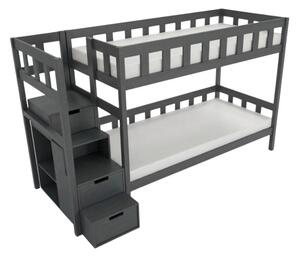 Patrová postel PLOTTY s úložnými schody 90x200 cm - Tmavě šedá, Zvolte šuplík: Bez šuplíku, Zvolte stranu: Vlevo