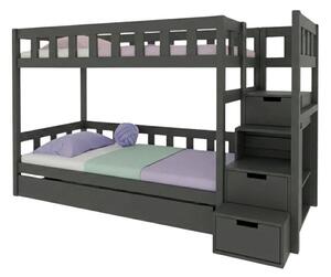 Patrová postel PLOTTY s úložnými schody 90x200 cm - Tmavě šedá, Zvolte šuplík: Přistýlka 90x190 cm, Zvolte stranu: Vpravo
