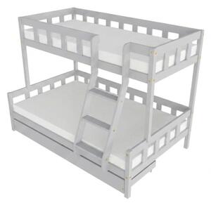 Patrová postel PLOTTY s předním žebříkem 90x200, 120x200 cm - Světle šedá, Zvolte šuplík: Úložný šuplík, Zvolte stranu: Vpravo