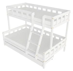 Patrová postel PLOTTY s předním žebříkem 90x200, 120x200 cm - Bílá, Zvolte šuplík: Úložný šuplík, Zvolte stranu: Vpravo