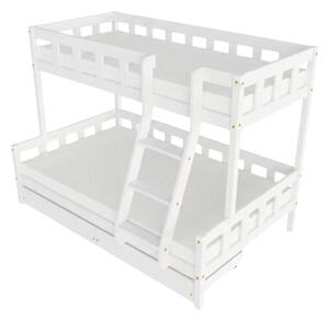 Patrová postel PLOTTY s předním žebříkem 90x200, 120x200 cm - Bílá, Zvolte šuplík: Dvojitý úložný šuplík, Zvolte stranu: Vpravo