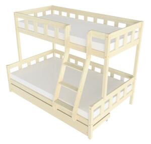 Patrová postel PLOTTY s předním žebříkem 90x200, 120x200 cm - Nelakovaná, Zvolte šuplík: Úložný šuplík, Zvolte stranu: Vpravo