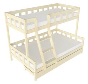 Patrová postel PLOTTY s předním žebříkem 90x200, 120x200 cm - Nelakovaná, Zvolte šuplík: Úložný šuplík, Zvolte stranu: Vlevo