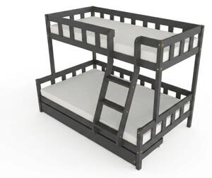 Patrová postel PLOTTY s předním žebříkem 90x200, 120x200 cm - Tmavě šedá, Zvolte šuplík: Úložný šuplík, Zvolte stranu: Vpravo