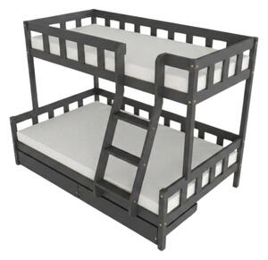 Patrová postel PLOTTY s předním žebříkem 90x200, 120x200 cm - Tmavě šedá, Zvolte šuplík: Dvojitý úložný šuplík, Zvolte stranu: Vpravo