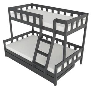 Patrová postel PLOTTY s předním žebříkem 90x200, 120x200 cm - Tmavě šedá, Zvolte šuplík: Přistýlka 90x190 cm, Zvolte stranu: Vpravo