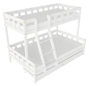 Patrová postel PLOTTY s předním žebříkem 90x200, 120x200 cm - Bílá, Zvolte šuplík: Dvojitý úložný šuplík, Zvolte stranu: Vlevo