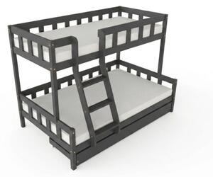 Patrová postel PLOTTY s předním žebříkem 90x200, 120x200 cm - Tmavě šedá, Zvolte šuplík: Úložný šuplík, Zvolte stranu: Vlevo