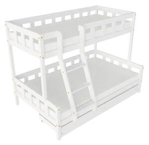 Patrová postel PLOTTY s předním žebříkem 90x200, 120x200 cm - Bílá, Zvolte šuplík: Úložný šuplík, Zvolte stranu: Vlevo