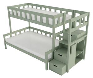 Patrová postel PLOTTY s úložnými schody 90x200, 120x200 cm - Šalvějová zelená, Zvolte šuplík: Bez šuplíku, Zvolte stranu: Vpravo