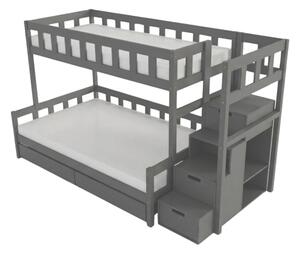 Patrová postel PLOTTY s úložnými schody 90x200, 120x200 cm - Tmavě šedá, Zvolte šuplík: Dvojitý úložný šuplík, Zvolte stranu: Vpravo