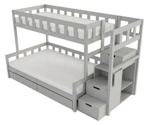 Patrová postel PLOTTY s úložnými schody 90x200, 120x200 cm - Světle šedá, Zvolte šuplík: Dvojitý úložný šuplík, Zvolte stranu: Vpravo