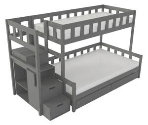 Patrová postel PLOTTY s úložnými schody 90x200, 120x200 cm - Tmavě šedá, Zvolte šuplík: Dvojitý úložný šuplík, Zvolte stranu: Vlevo