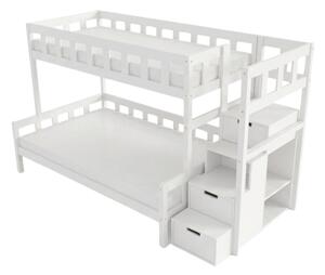 Patrová postel PLOTTY s úložnými schody 90x200, 120x200 cm - Bílá, Zvolte šuplík: Bez šuplíku, Zvolte stranu: Vpravo