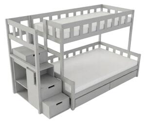 Patrová postel PLOTTY s úložnými schody 90x200, 120x200 cm - Světle šedá, Zvolte šuplík: Dvojitý úložný šuplík, Zvolte stranu: Vlevo