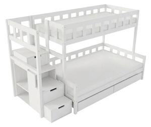 Patrová postel PLOTTY s úložnými schody 90x200, 120x200 cm - Bílá, Zvolte šuplík: Dvojitý úložný šuplík, Zvolte stranu: Vlevo