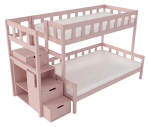 Patrová postel PLOTTY s úložnými schody 90x200, 120x200 cm - Pastelově růžová, Zvolte šuplík: Bez šuplíku, Zvolte stranu: Vlevo