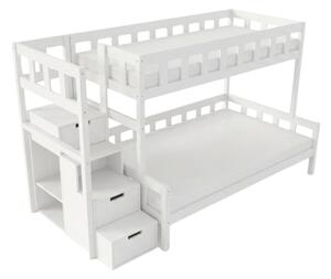 Patrová postel PLOTTY s úložnými schody 90x200, 120x200 cm - Bílá, Zvolte šuplík: Bez šuplíku, Zvolte stranu: Vlevo