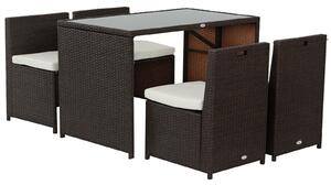 Outsunny 5dílná sada zahradního nábytku z poly ratanové, odolný balkonový nábytek pro 4 osoby s stolem, 4 židlemi a polštáři, lounge set pro balkon a
