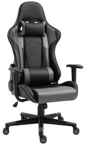 Ergonomická kancelářská židle Vinsetto, herní židle, otočná židle, umělá kůže, pěna, černá, 67,5 x 74 x 126-136 cm | Aosom