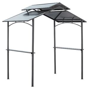 Outsunny Altánek na gril s ohnivzdornou střechou, BBQ altánek se 2 policemi, 2,5 x 1,5 m, ocelový, PC, Černá + Hnědá | Aosom