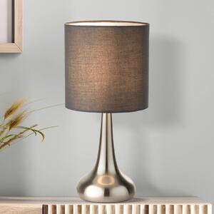 Searchlight Stolní lampa Neraiah, šedá/stříbrná, textil, 34 cm, stmívatelné, Hliník / šedá / zinek, Obývací pokoj / jídelna, Textil / tkanina / hedvábí, Moderní