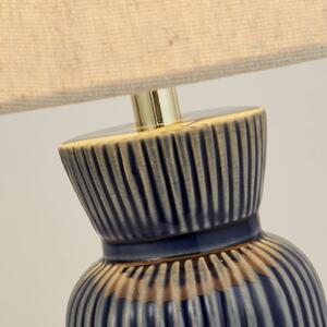 Searchlight Stolní lampa Jeshua, modrá/bílá, keramika/textil, 39 cm, E24, Bílá / opál, Obývací pokoj / jídelna, Textil / tkanina / hedvábí, Skandinávský