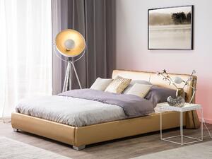 Kožená postel s LED osvětlení 140 x 200 cm zlatá PARIS