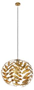 Vintage závěsná lampa starožitná zlatá 50 cm - Lípa