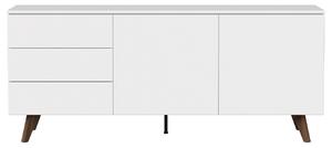Bílá lakovaná komoda Tenzo Plain 180 x 45 cm s dřevěnou podnoží