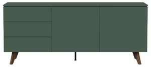 Zelená lakovaná komoda Tenzo Plain 180 x 45 cm s dřevěnou podnoží