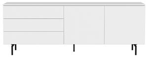 Bílá lakovaná komoda Tenzo Plain 210 x 45 cm s kovovou podnoží