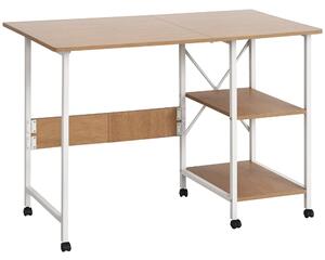 HOMCOM Skládací Stůl Boční Stolek Mobilní Počítačový Stůl s Koly MDF Přírodní 107 x 55 x 76 cm | Aosom