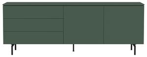 Zelená lakovaná komoda Tenzo Plain 210 x 45 cm s kovovou podnoží