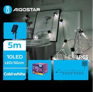 Aigostar - LED Solární řetěz 10xLED/8 funkcí 6,5m IP65 studená bílá