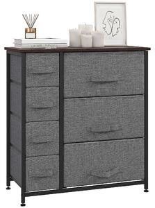 HOMCOM Skříňka s šuplíky a skládacími látkovými zásuvkami, kovový rám + dřevo + netkaná látka, tmavě šedá 63,5 x 30 x 71 cm | Aosom
