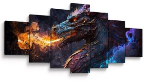 Obraz - Drak plivající plameny (210x100 cm)