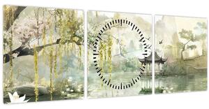 Obraz - Čínské jezero (s hodinami) (90x30 cm)