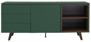 Zelená lakovaná komoda Tenzo Plain II. 180 x 45 cm s dřevěnou podnoží