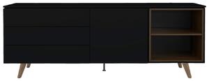 Černá lakovaná komoda Tenzo Plain II. 210 x 45 cm s dřevěnou podnoží