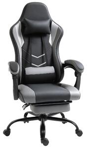 Vinsetto Ergonomická herní židle Kancelářská židle, otočná židle s nastavitelnou výškou, nastavitelný polštář na bedra s opěradlem Černá 62x52x128 cm