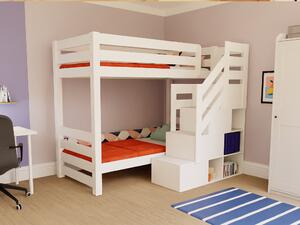 Dřevěná patrová postel ATLAS s předními úložnými schody 90x200 cm - Bílá