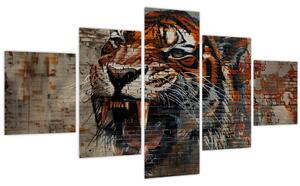 Obraz - Tygr z cihel (125x70 cm)