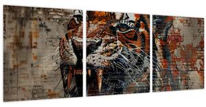 Obraz - Tygr z cihel (s hodinami) (90x30 cm)