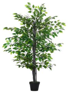Umělý Ficus Tree Outsunny Velký 145 cm, Umělý Strom, Umělá Rostlina, Plastová Umělá Rostlina v Květináči, Falešná Rostlina vypadá jako Skutečná pro Ob